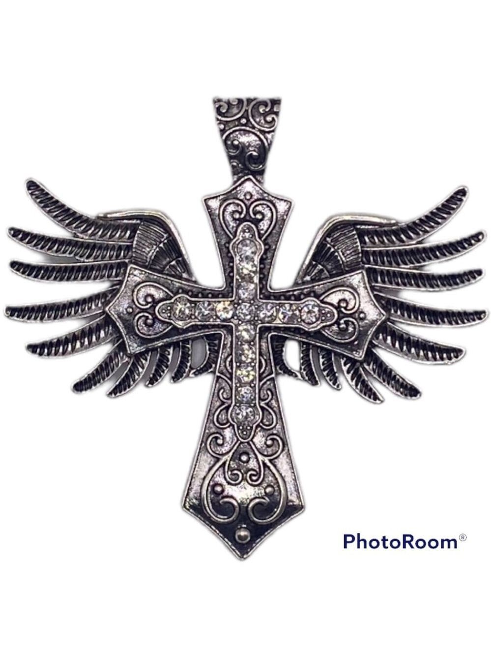 Biker Cross Pendant with Angel Wings, Very Pretty Cross, SEE VIDEO! NWT